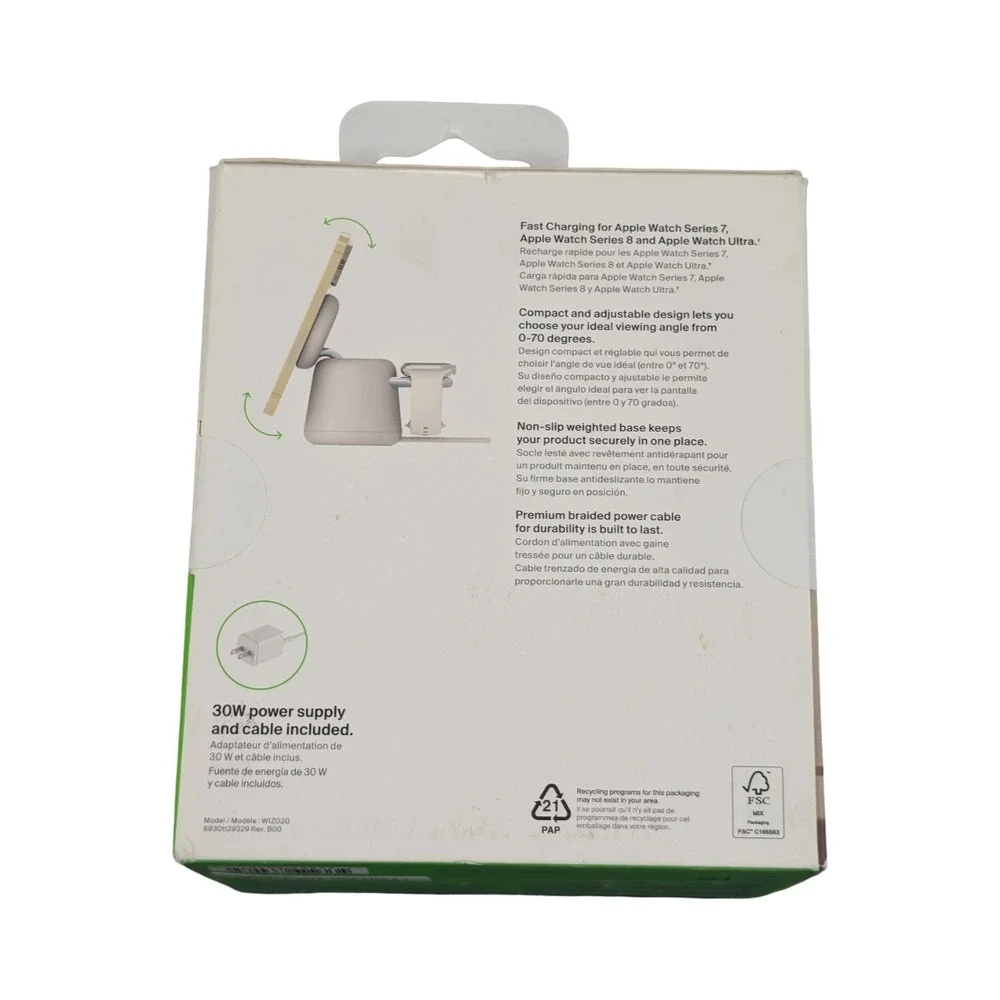 BbO Belkin BoostCharge Pro 2-in-1 Wireless Charge Dock Magsafe 15W Sand New Open